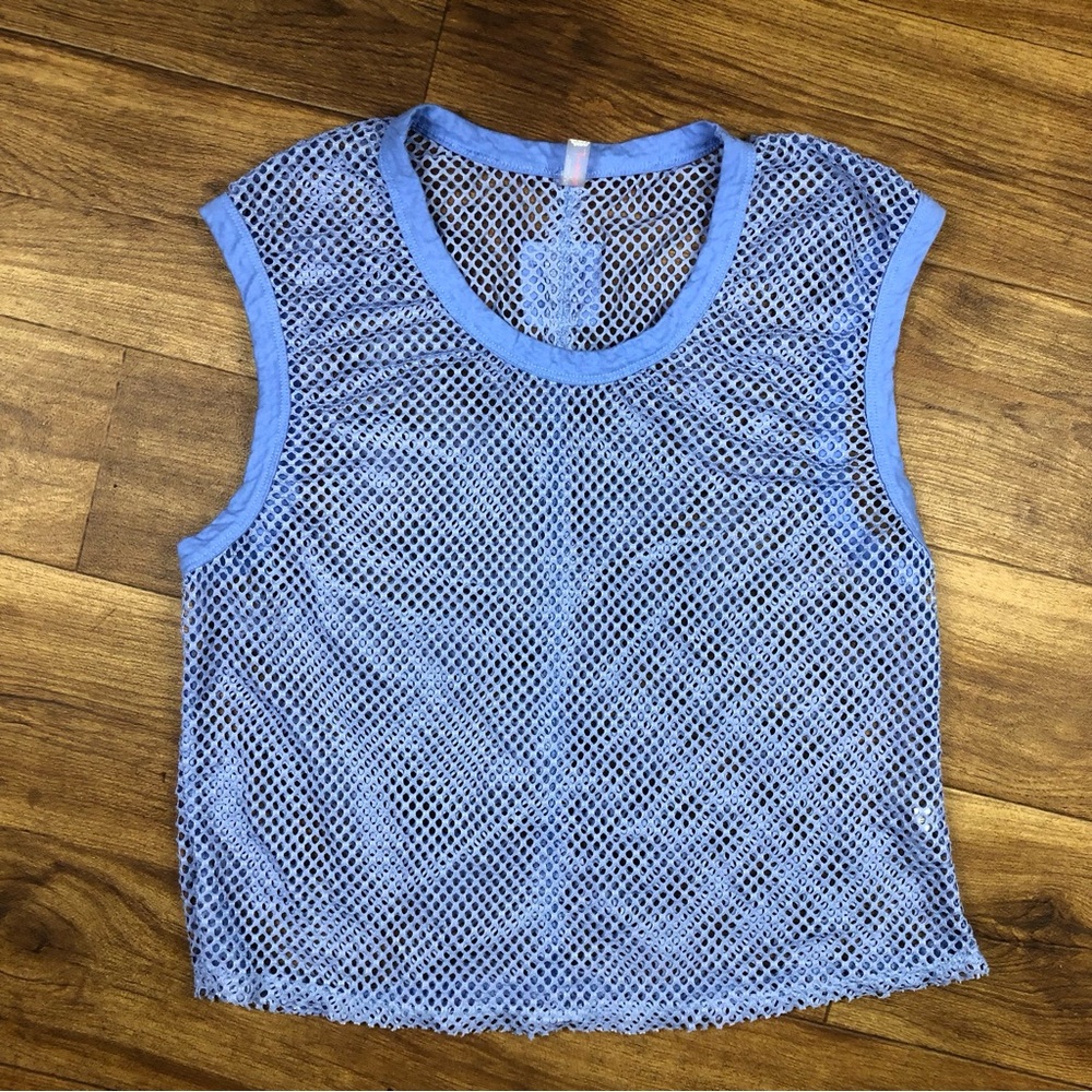 Light Blue Mesh Sleeveless Top - Women